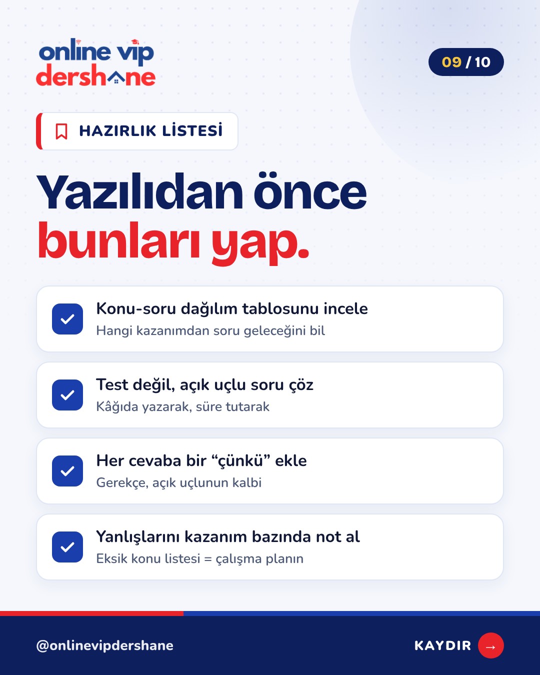 Yazılıdan önce yapılacaklar listesi